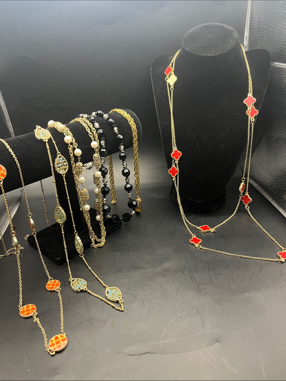 6 PC VINTAGE necklaces Gold tone long layers costume statement jewelry lot